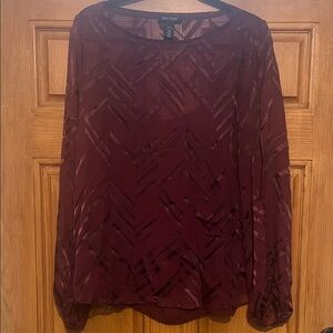 White House Black Market Burgundy Chevron Burnout Sheer Blouse